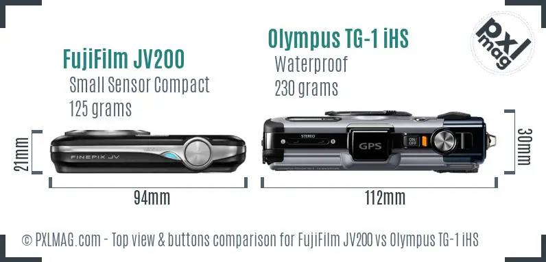 FujiFilm JV200 vs Olympus TG-1 iHS top view buttons comparison