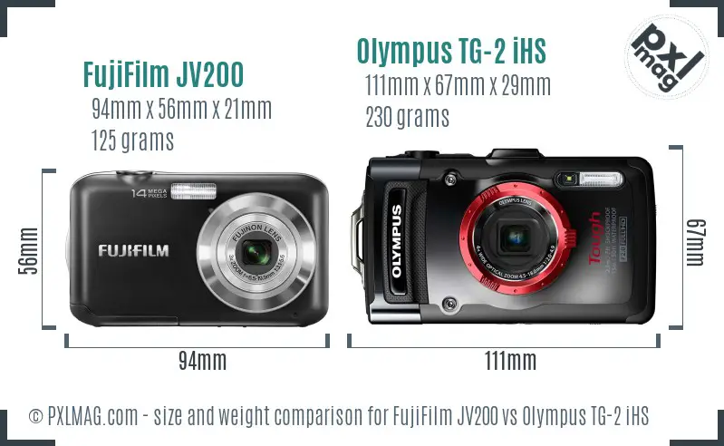 FujiFilm JV200 vs Olympus TG-2 iHS size comparison