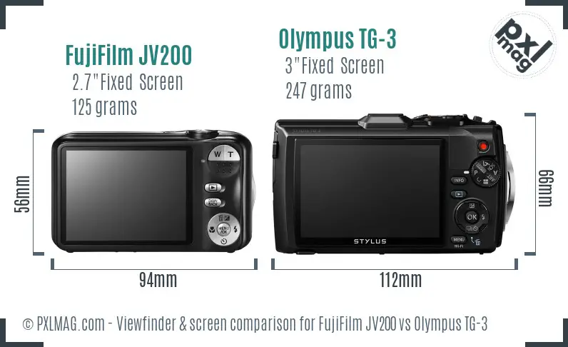 FujiFilm JV200 vs Olympus TG-3 Screen and Viewfinder comparison