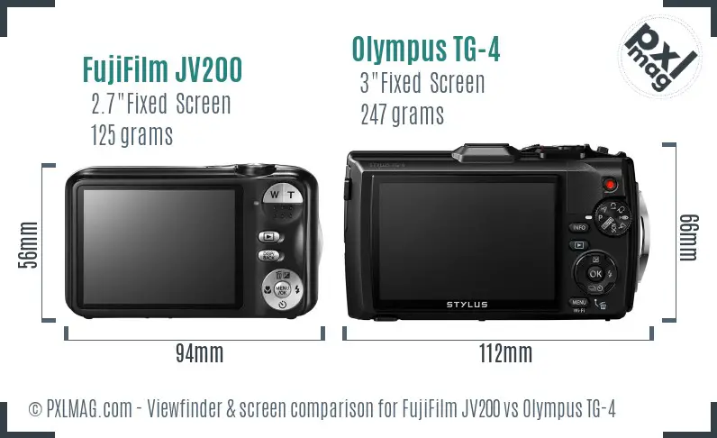 FujiFilm JV200 vs Olympus TG-4 Screen and Viewfinder comparison