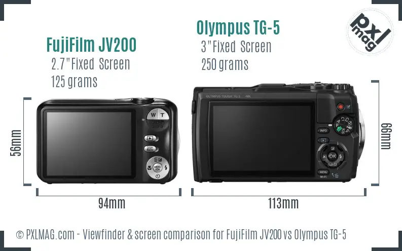 FujiFilm JV200 vs Olympus TG-5 Screen and Viewfinder comparison