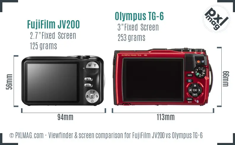 FujiFilm JV200 vs Olympus TG-6 Screen and Viewfinder comparison
