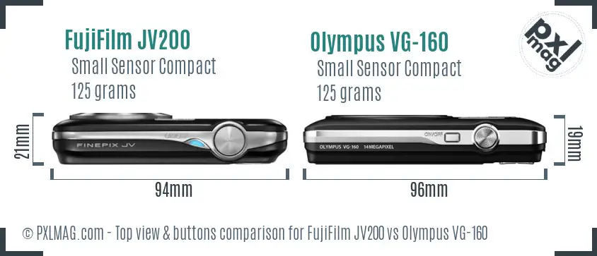 FujiFilm JV200 vs Olympus VG-160 top view buttons comparison