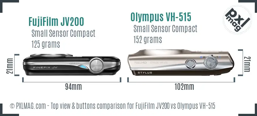 FujiFilm JV200 vs Olympus VH-515 top view buttons comparison