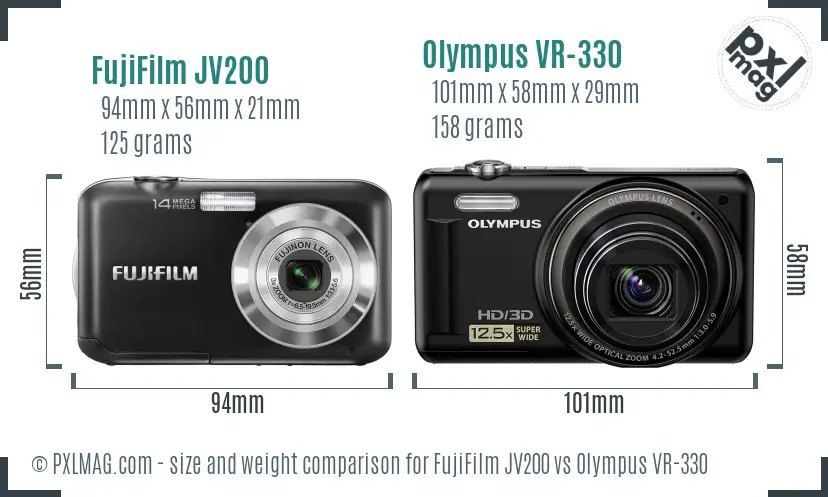 FujiFilm JV200 vs Olympus VR-330 size comparison FujiFilm JV200 vs Olympus VR-330 size comparison
