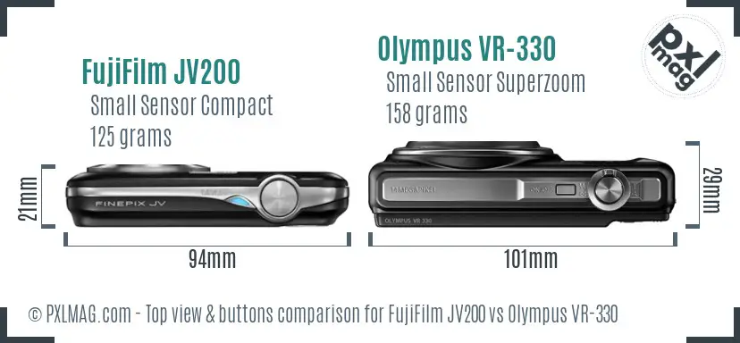 FujiFilm JV200 vs Olympus VR-330 top view buttons comparison FujiFilm JV200 vs Olympus VR-330 top view buttons comparison