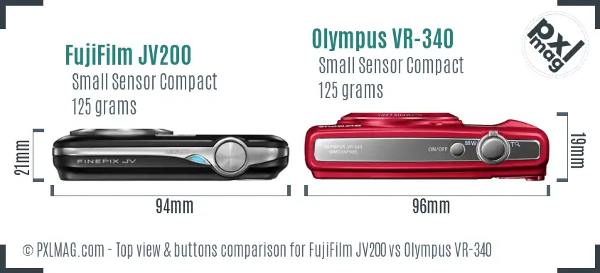 FujiFilm JV200 vs Olympus VR-340 top view buttons comparison