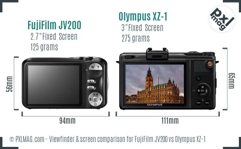 FujiFilm JV200 vs Olympus XZ-1 Screen and Viewfinder comparison