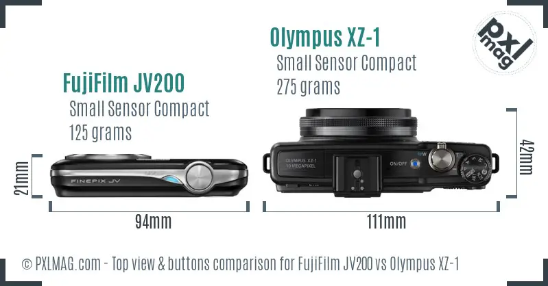 FujiFilm JV200 vs Olympus XZ-1 top view buttons comparison