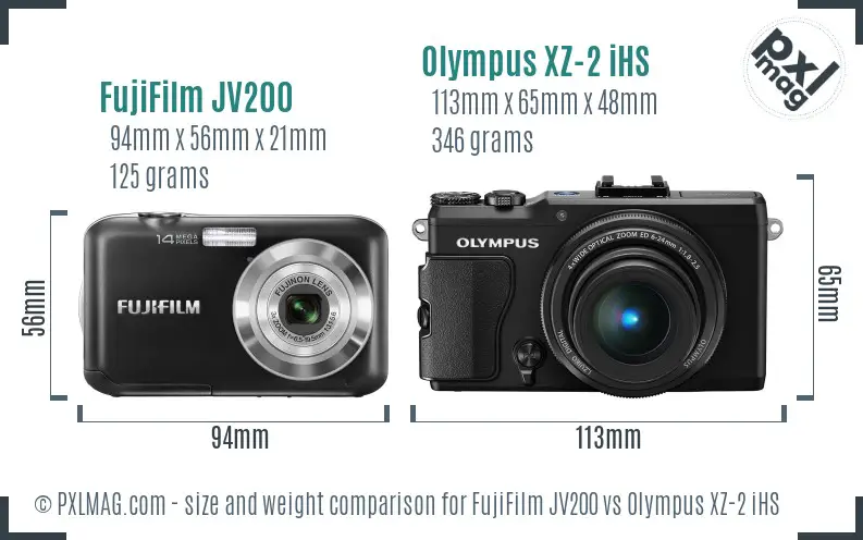 FujiFilm JV200 vs Olympus XZ-2 iHS size comparison