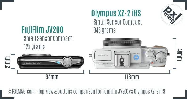 FujiFilm JV200 vs Olympus XZ-2 iHS top view buttons comparison