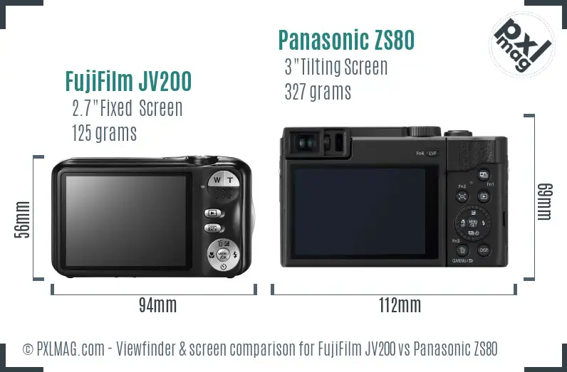 FujiFilm JV200 vs Panasonic ZS80 Screen and Viewfinder comparison