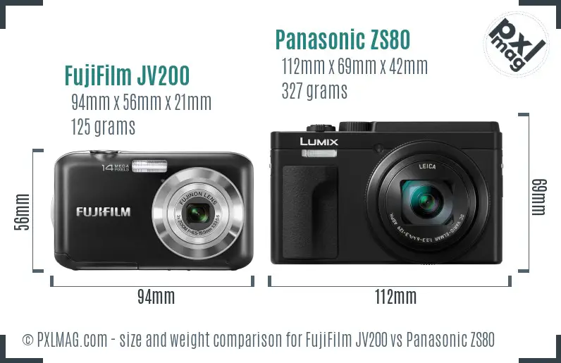 FujiFilm JV200 vs Panasonic ZS80 size comparison