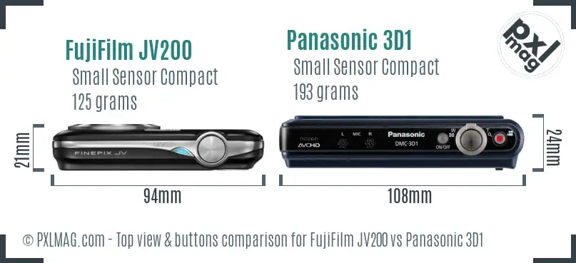 FujiFilm JV200 vs Panasonic 3D1 top view buttons comparison