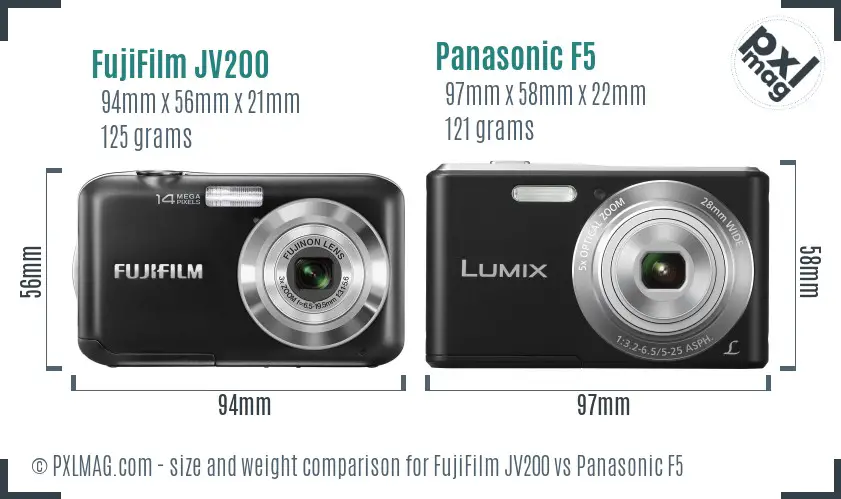 FujiFilm JV200 vs Panasonic F5 size comparison