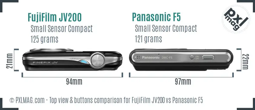 FujiFilm JV200 vs Panasonic F5 top view buttons comparison