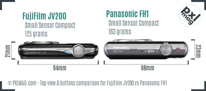 FujiFilm JV200 vs Panasonic FH1 top view buttons comparison FujiFilm JV200 vs Panasonic FH1 top view buttons comparison