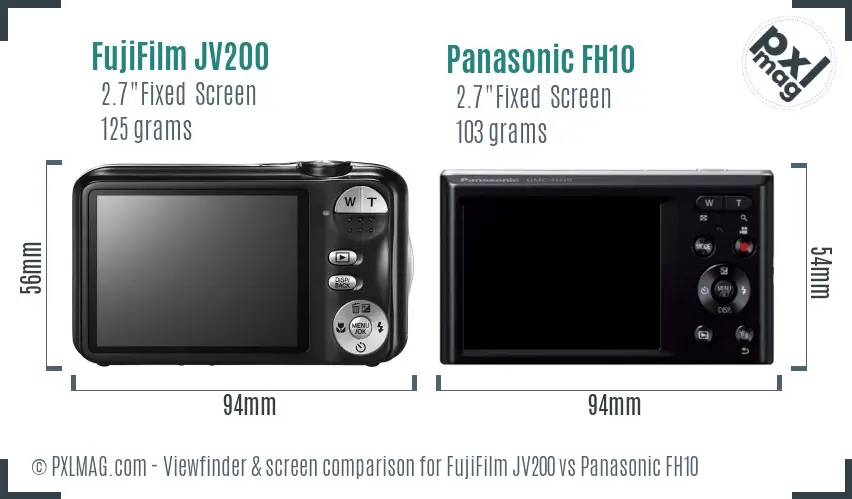 FujiFilm JV200 vs Panasonic FH10 Screen and Viewfinder comparison