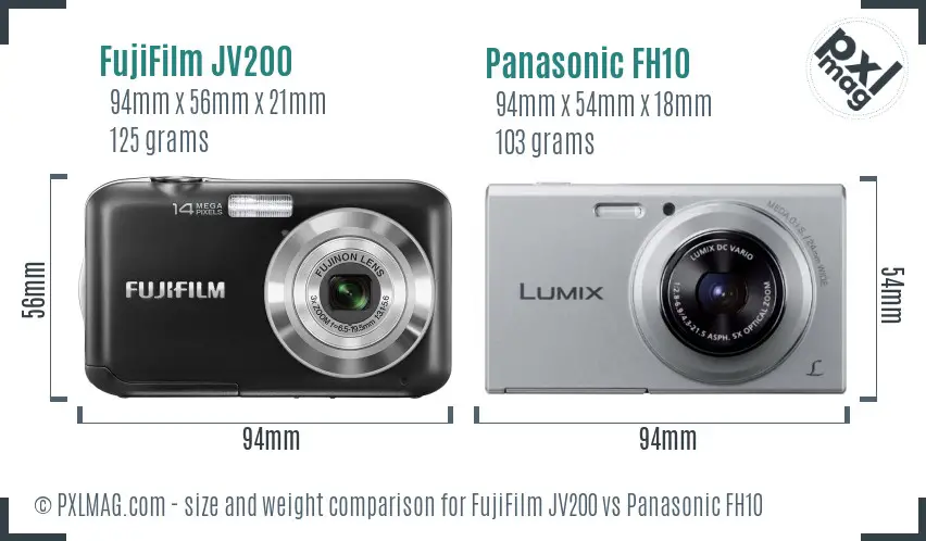 FujiFilm JV200 vs Panasonic FH10 size comparison