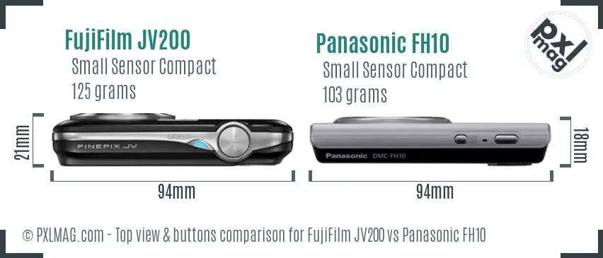 FujiFilm JV200 vs Panasonic FH10 top view buttons comparison