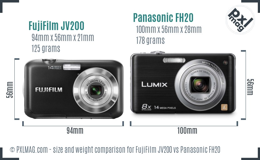 FujiFilm JV200 vs Panasonic FH20 size comparison FujiFilm JV200 vs Panasonic FH20 size comparison