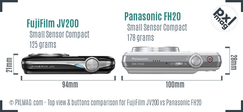 FujiFilm JV200 vs Panasonic FH20 top view buttons comparison