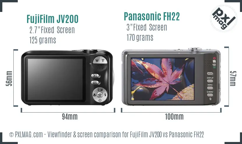 FujiFilm JV200 vs Panasonic FH22 Screen and Viewfinder comparison