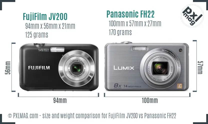 FujiFilm JV200 vs Panasonic FH22 size comparison