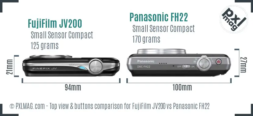 FujiFilm JV200 vs Panasonic FH22 top view buttons comparison