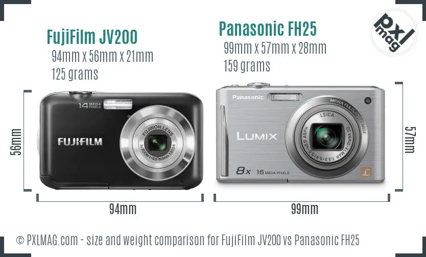FujiFilm JV200 vs Panasonic FH25 size comparison
