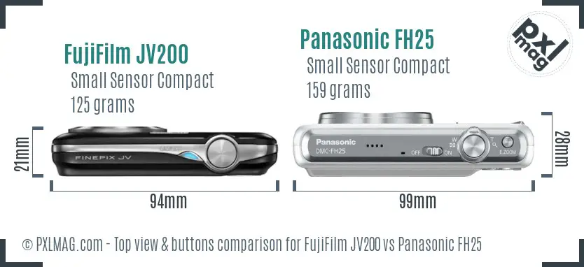 FujiFilm JV200 vs Panasonic FH25 top view buttons comparison
