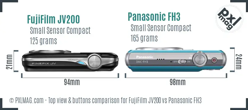 FujiFilm JV200 vs Panasonic FH3 top view buttons comparison FujiFilm JV200 vs Panasonic FH3 top view buttons comparison