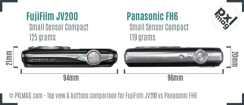 FujiFilm JV200 vs Panasonic FH6 top view buttons comparison