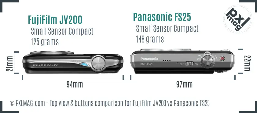 FujiFilm JV200 vs Panasonic FS25 top view buttons comparison
