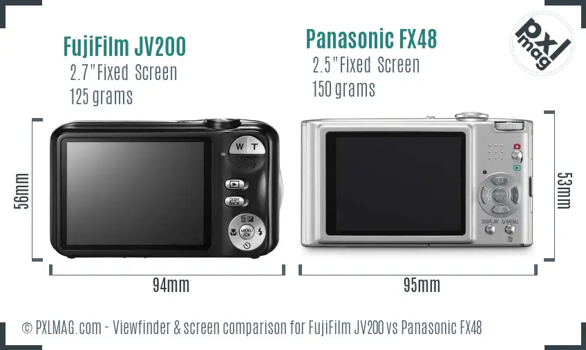 FujiFilm JV200 vs Panasonic FX48 Screen and Viewfinder comparison