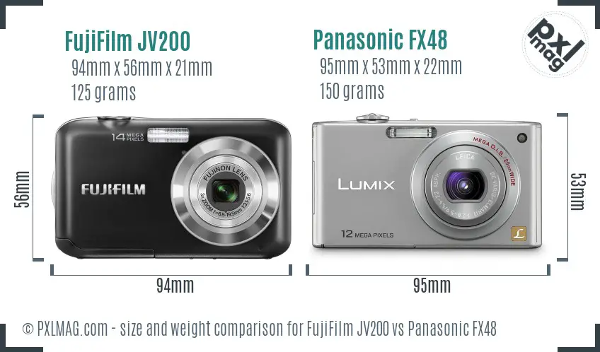 FujiFilm JV200 vs Panasonic FX48 size comparison