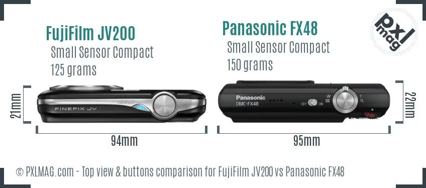 FujiFilm JV200 vs Panasonic FX48 top view buttons comparison