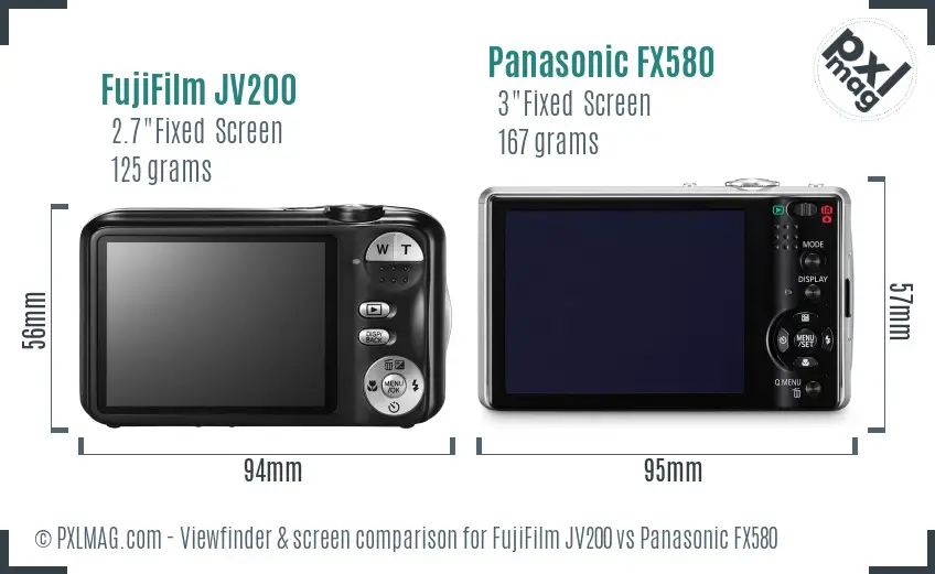 FujiFilm JV200 vs Panasonic FX580 Screen and Viewfinder comparison