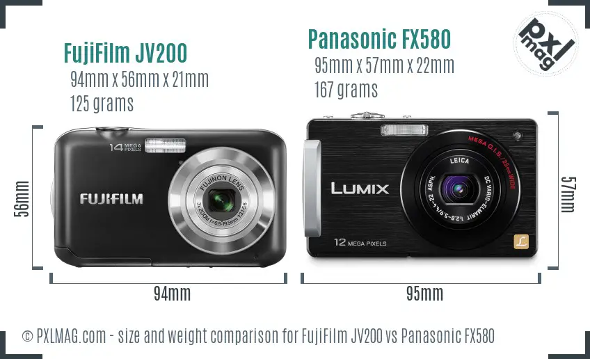 FujiFilm JV200 vs Panasonic FX580 size comparison