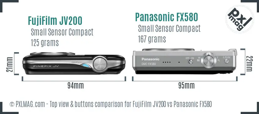 FujiFilm JV200 vs Panasonic FX580 top view buttons comparison