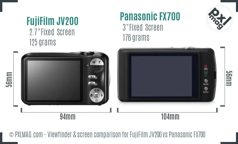 FujiFilm JV200 vs Panasonic FX700 Screen and Viewfinder comparison