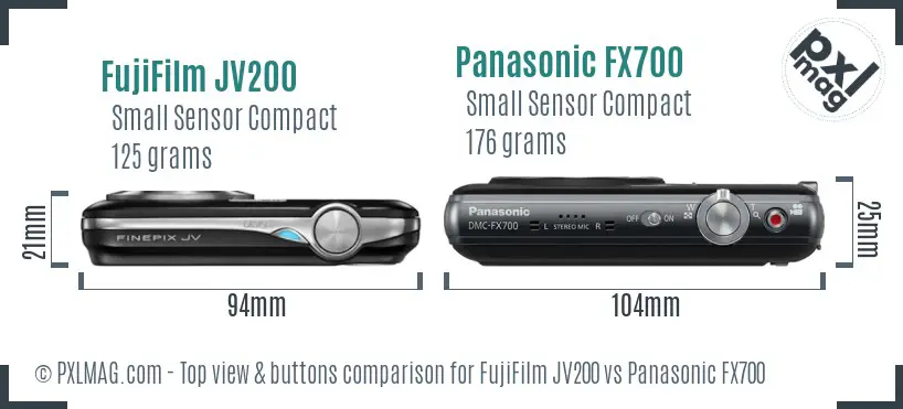 FujiFilm JV200 vs Panasonic FX700 top view buttons comparison