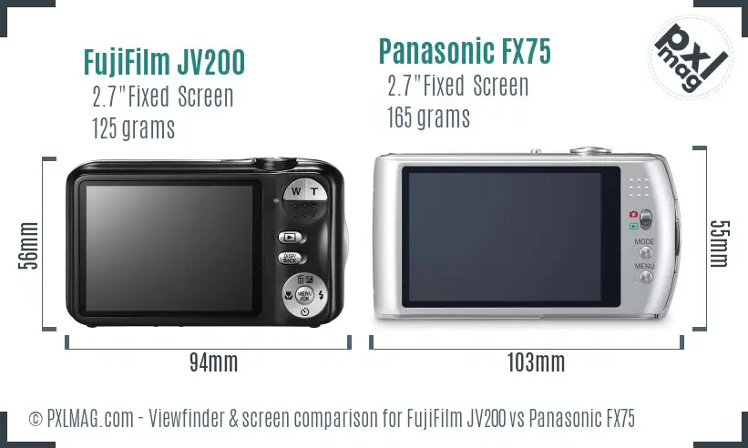 FujiFilm JV200 vs Panasonic FX75 Screen and Viewfinder comparison