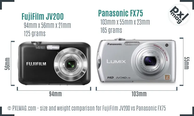FujiFilm JV200 vs Panasonic FX75 size comparison
