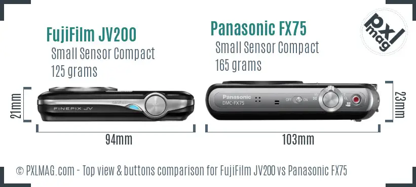 FujiFilm JV200 vs Panasonic FX75 top view buttons comparison