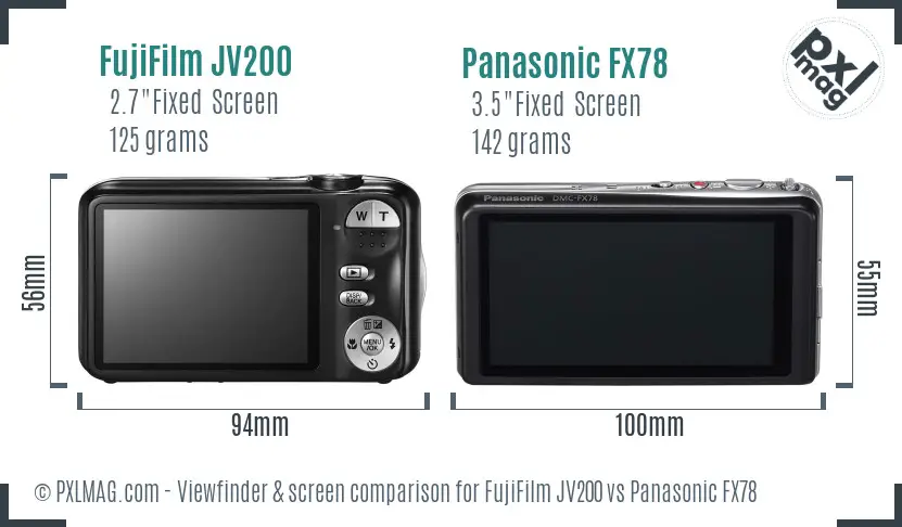 FujiFilm JV200 vs Panasonic FX78 Screen and Viewfinder comparison