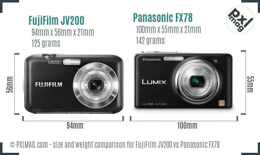 FujiFilm JV200 vs Panasonic FX78 size comparison