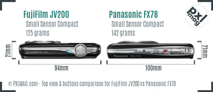 FujiFilm JV200 vs Panasonic FX78 top view buttons comparison