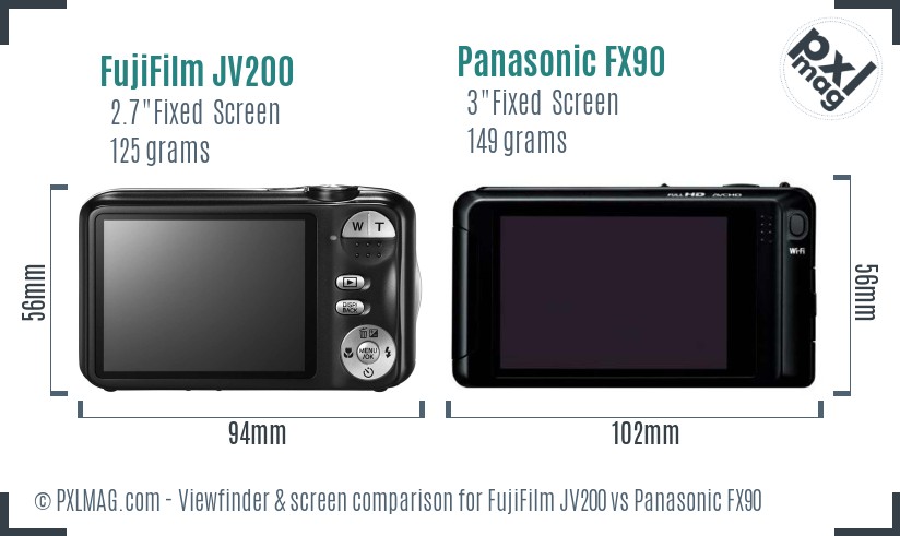 FujiFilm JV200 vs Panasonic FX90 Screen and Viewfinder comparison