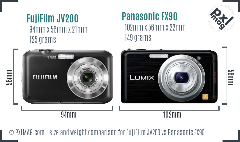 FujiFilm JV200 vs Panasonic FX90 size comparison FujiFilm JV200 vs Panasonic FX90 size comparison